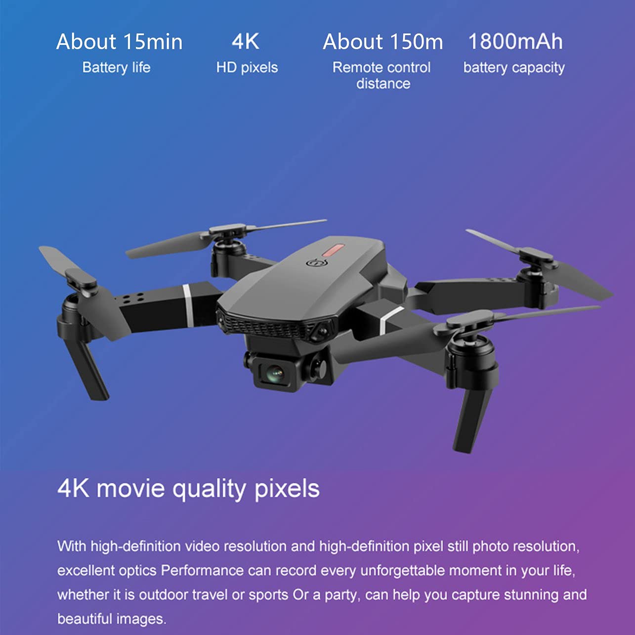 Drone with 1080P Camera for Beginners and Kids, Foldable Remote Control Drone with Voice Control, Gestures Selfie, Altitude Hold, One Key Start, 3D Flips, 2 Batteries.