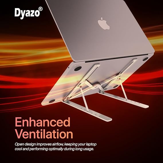 6 Angles Adjustable Aluminum Ergonomic Foldable Portable Tabletop Laptop/Desktop Riser Stand Holder Compatible for MacBook, HP, Dell, & All Other Notebook (Silver)