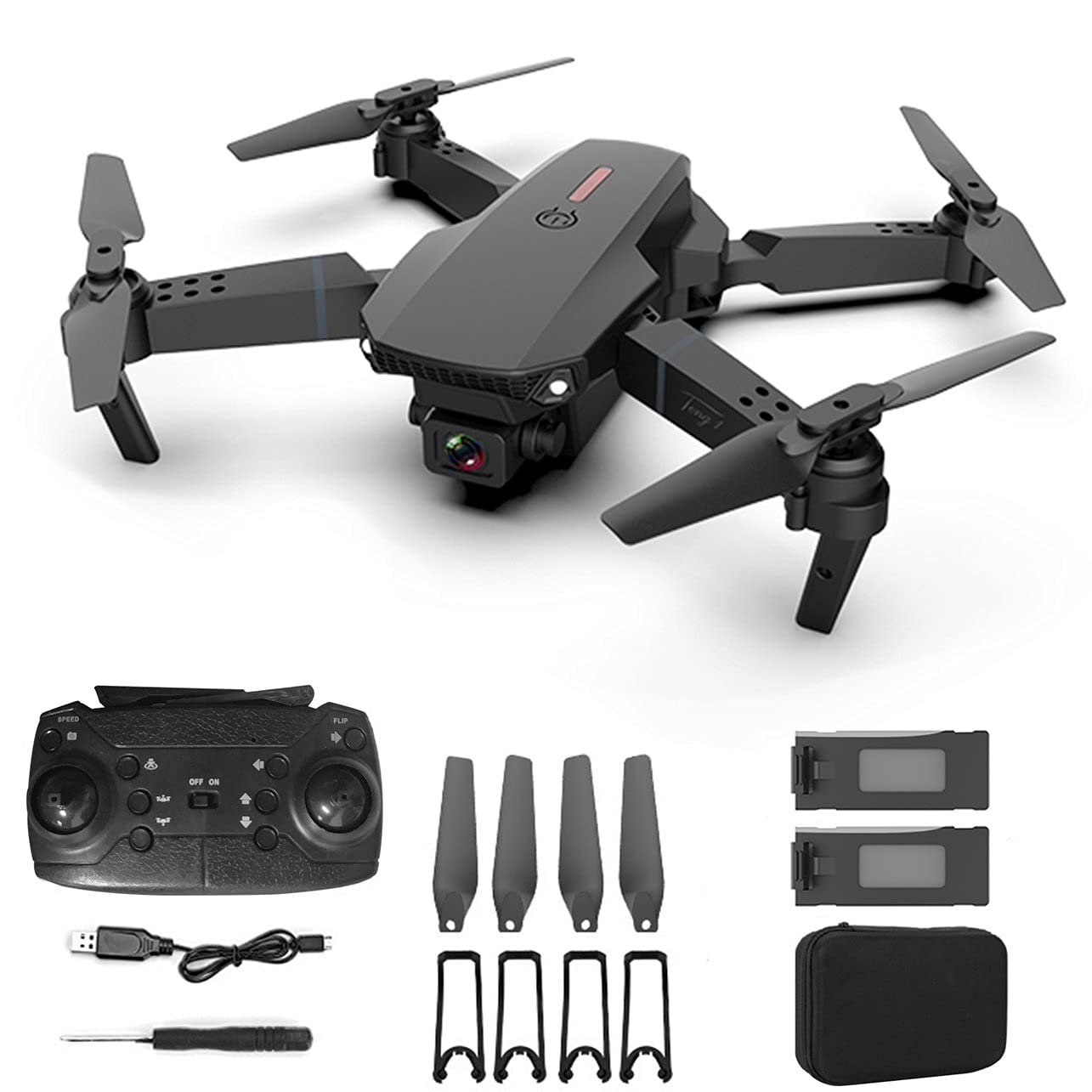 Drone with 1080P Camera for Beginners and Kids, Foldable Remote Control Drone with Voice Control, Gestures Selfie, Altitude Hold, One Key Start, 3D Flips, 2 Batteries.