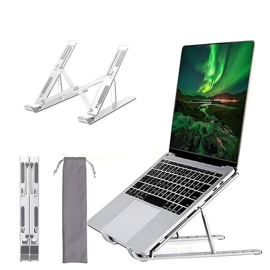 6 Angles Adjustable Aluminum Ergonomic Foldable Portable Tabletop Laptop/Desktop Riser Stand Holder Compatible for MacBook, HP, Dell, & All Other Notebook (Silver)
